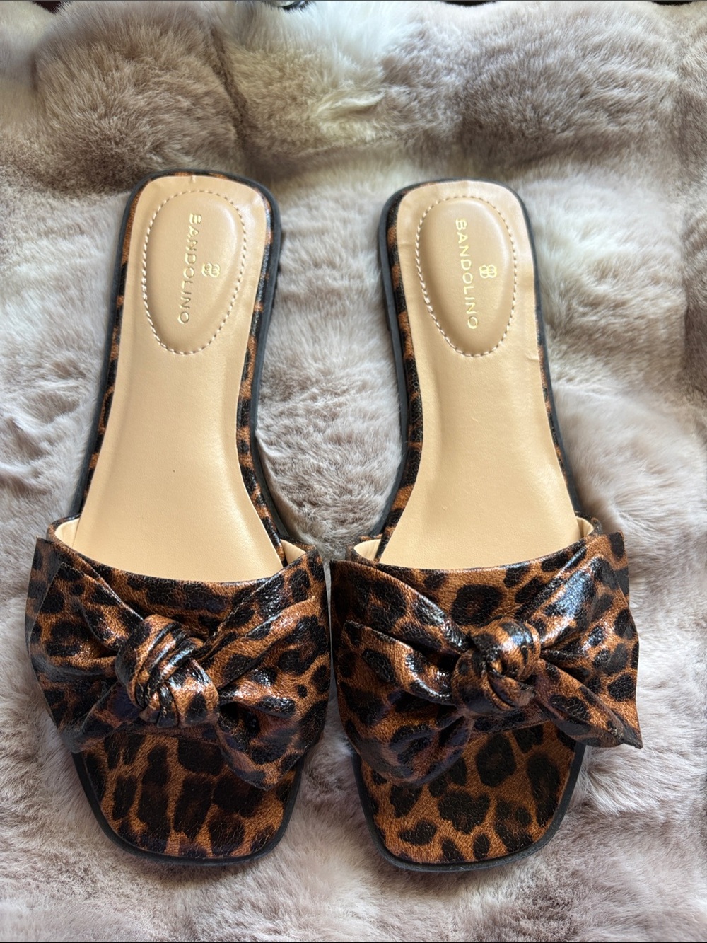 Bandolino Leopard-Print Knotted Slide Sandals - Tan & Black size 9M